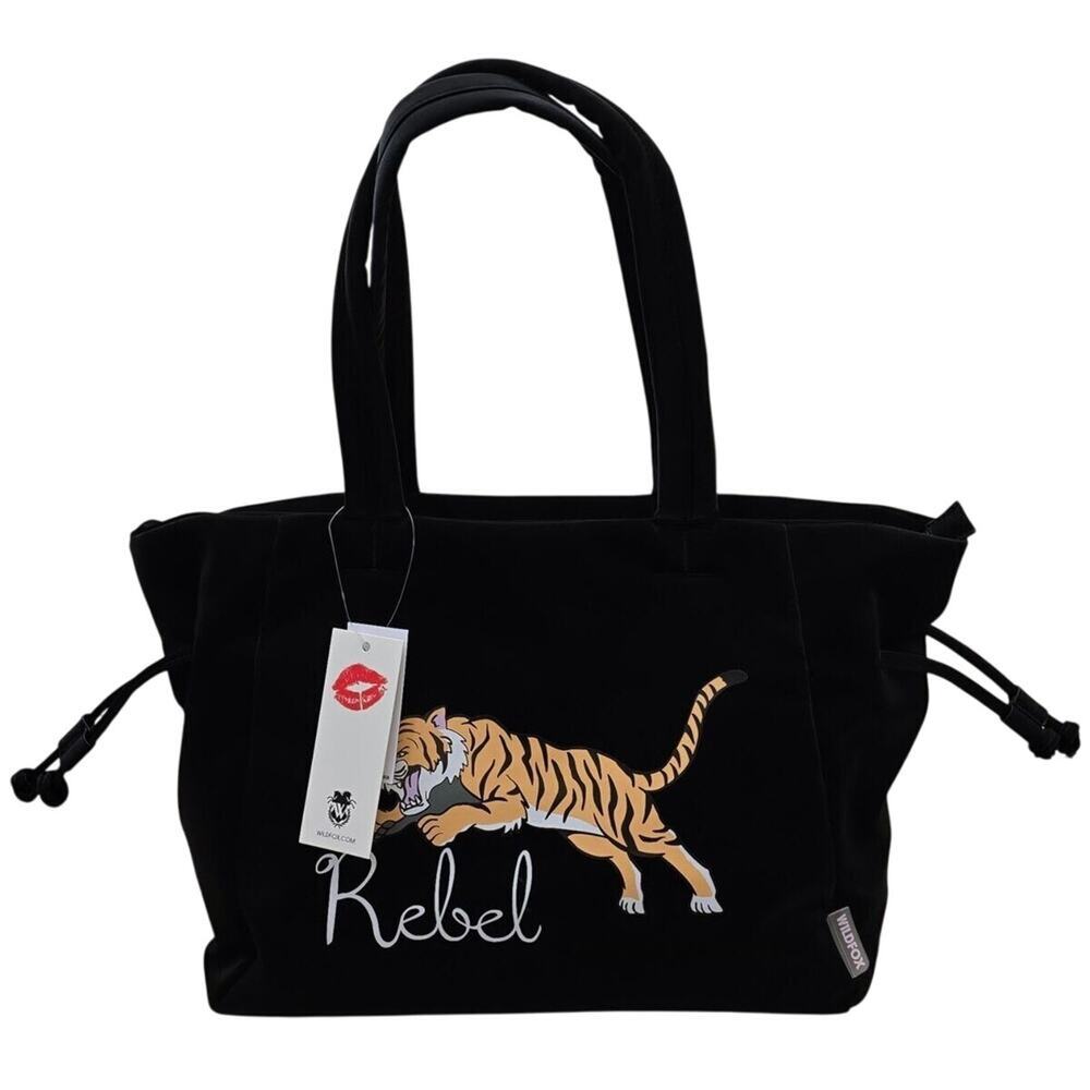 WILDFOX Black Tiger REBEL Large Zipper Tote Biker Travel New with Tag MSRP $98